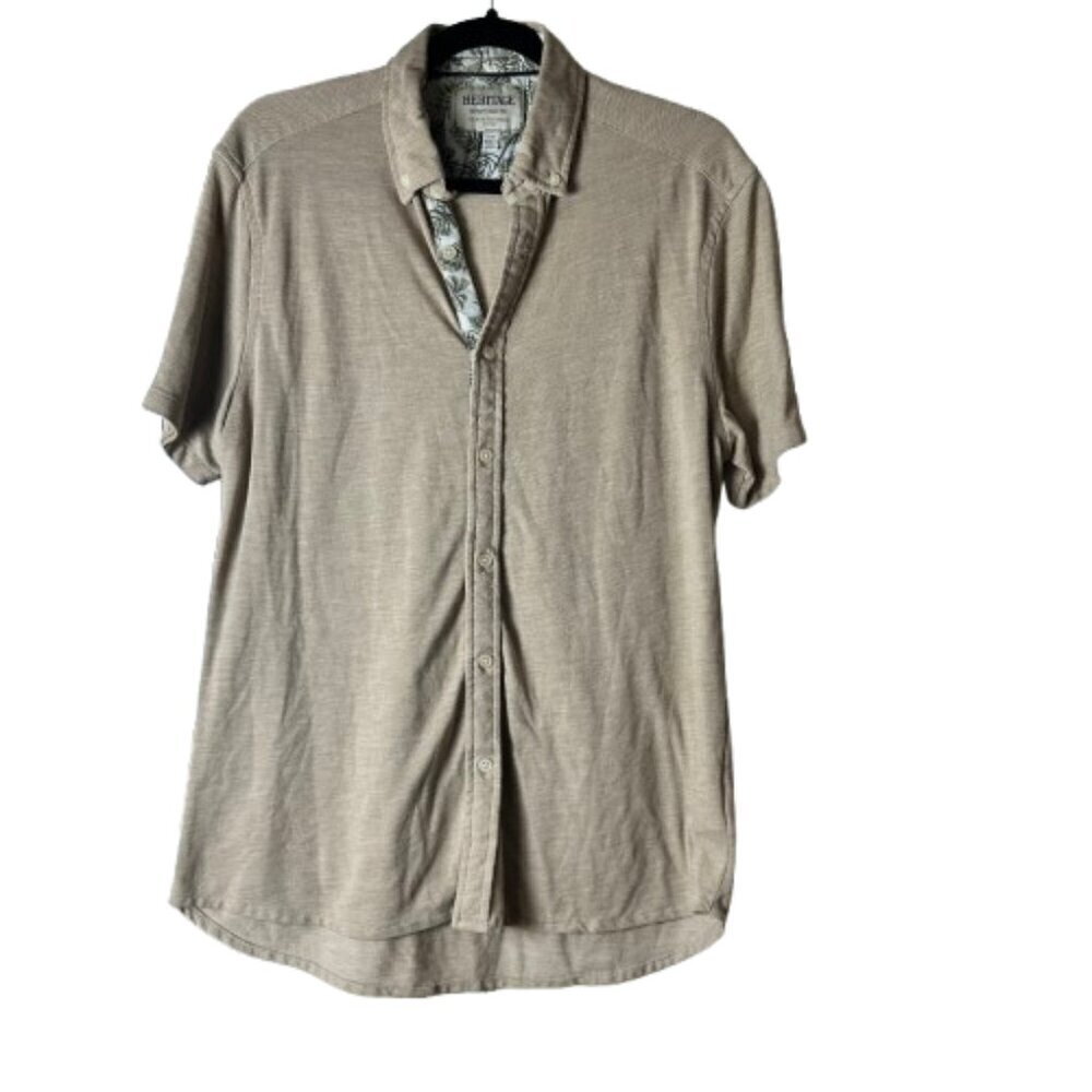 HERITAGE Report Collection Contrast Button Up Short Sleeve Shirt Size Large